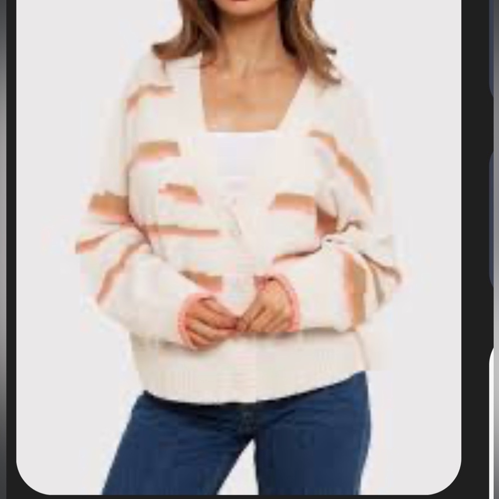 NWT Brodie Cashmere Glitch Zebra Cardigan, Organic White, Camel, Coral, Size Med - Picture 2 of 11
